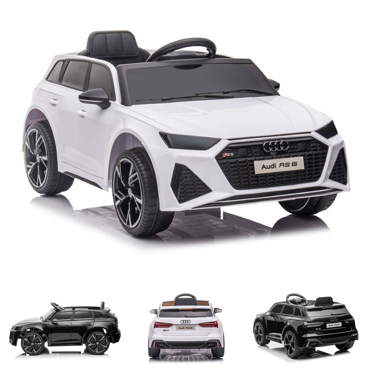 ES-Toys Kinder Elektrofahrzeug Audi RS6 lizenziert Kunstledersitz EVA-Reifen MP3 weiß ET5722-weiß