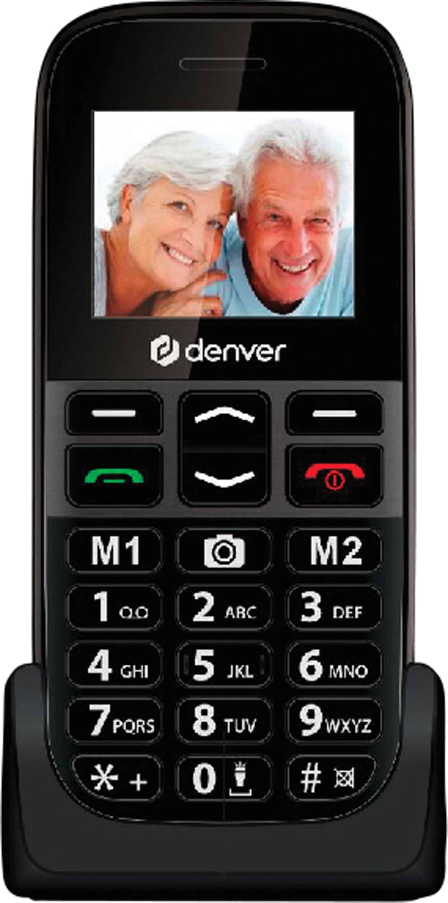 Denver Denver Seniors Mobilný telefón - Veľké klávesy - Nabíjacia kolíska - Dual SIM - GSM - 2G - Simlock-free - SOS tlačidlo - BAS18500MEB - Čierna