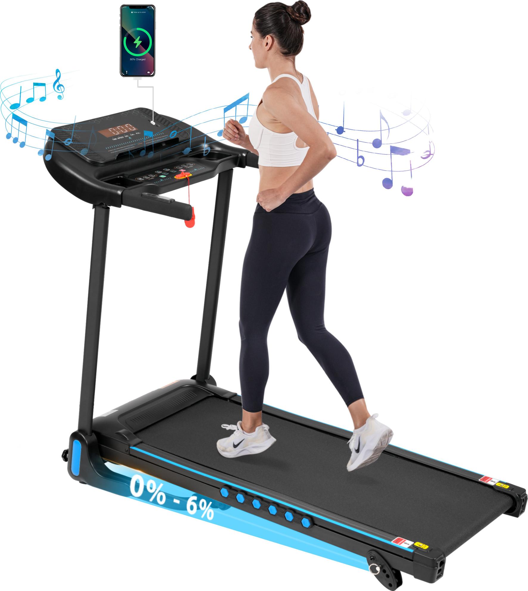 Laufband Klappbar 14km/h,Laufbänder 3,0PS mit Herzfrequenzmonitor,Laufband mit Steigung 6%,Treadmill mit LED Anzeige & Bluetooth, Max Belastung 140KG