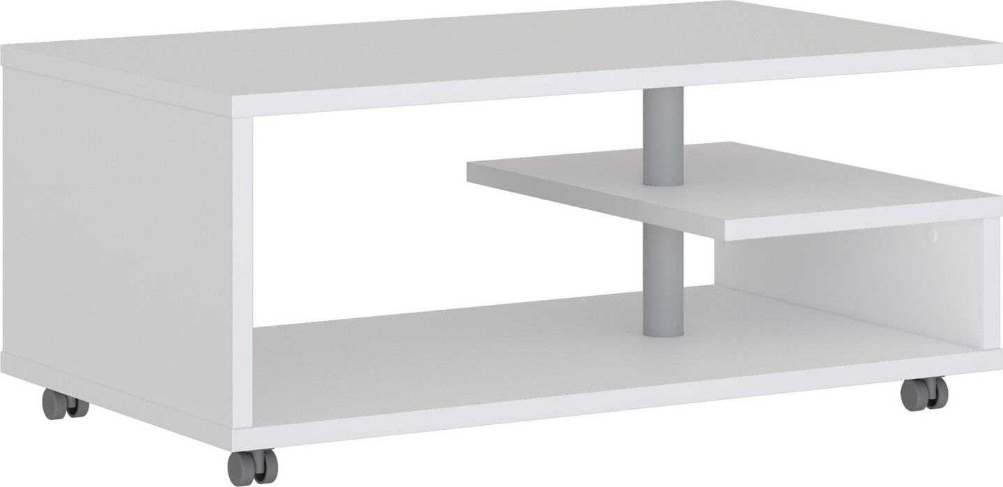Furniture24 Kaffetisch Bailey Bl1T01-120 Couchtisch Kaffetisch Auf Rollen Weiß