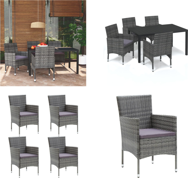 vidaXL 5-dielny záhradný jedálenský set s vankúšmi poly ratan sivý - Jedálenský set - Jedálenské sety - Záhradný jedálenský set - Záhradné jedálenské sety