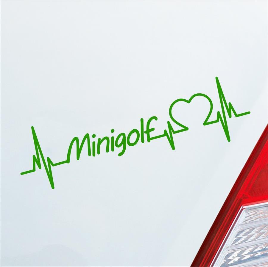 Hellweg Druckerei Auto Aufkleber Minigolf Herzschlag Ballsport Golf Schläger Sport Liebe 19x5 cm Hellgrün Sticker Heckscheibenaufkleber 1776HG