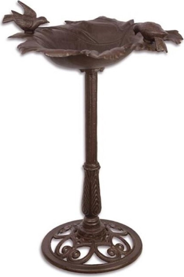 Casa Padrino Jugendstil Vogelbad mit 2 dekorativen Vögelchen Braun 51,3 x 47,7 x H. 82,3 cm - Gusseisen Vogeltränke - Garten & Terrassen Deko Accessoires