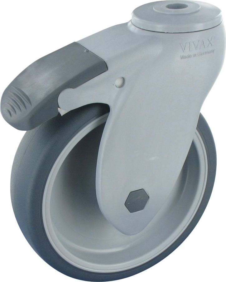 Rollentechnik vom Stein GmbH Kunststoff Lenkrolle ohne Feststeller 125mm TPE Gummi Rückenloch 400749