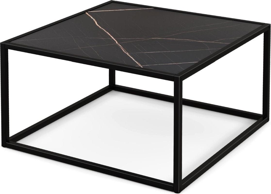 Northix Couchtisch Marmor Optik Rechteckiger Kaffeetisch mit Tischplatte aus Kunstmarmor 70 x 70 x 40 cm Schwarz