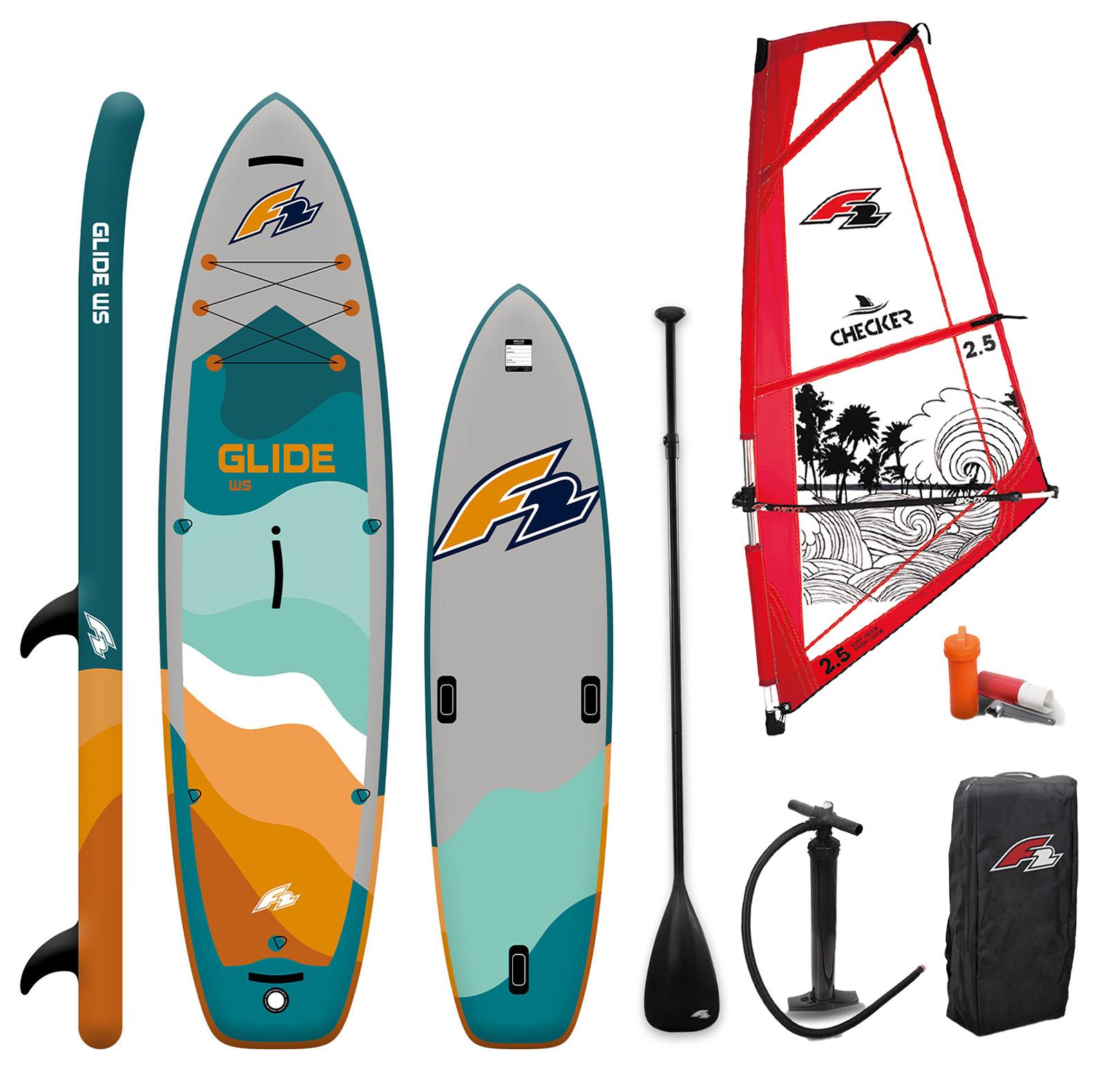 F2 Set Glide SUP 10'2" mit Windsurfsegel Checker 5qm