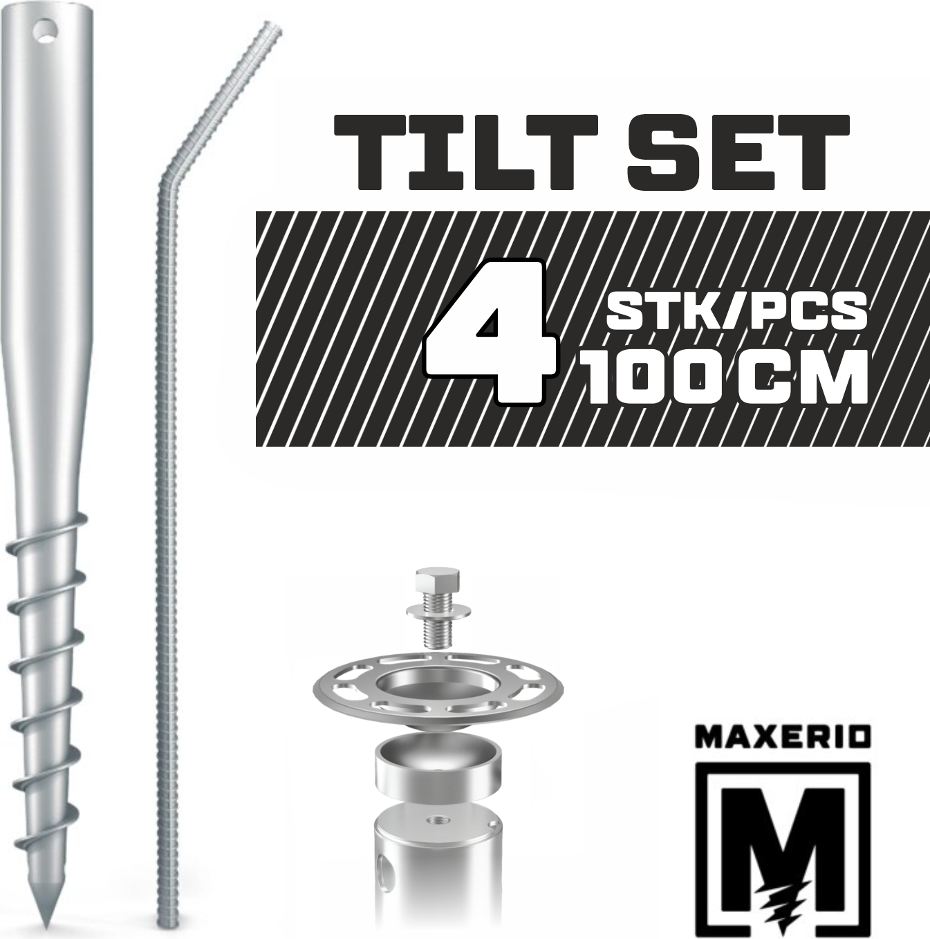 MAXERIO® 100 cm 4er TILT-Set Schraubfundamente Ø 60 x 2; M12 405140-003-004