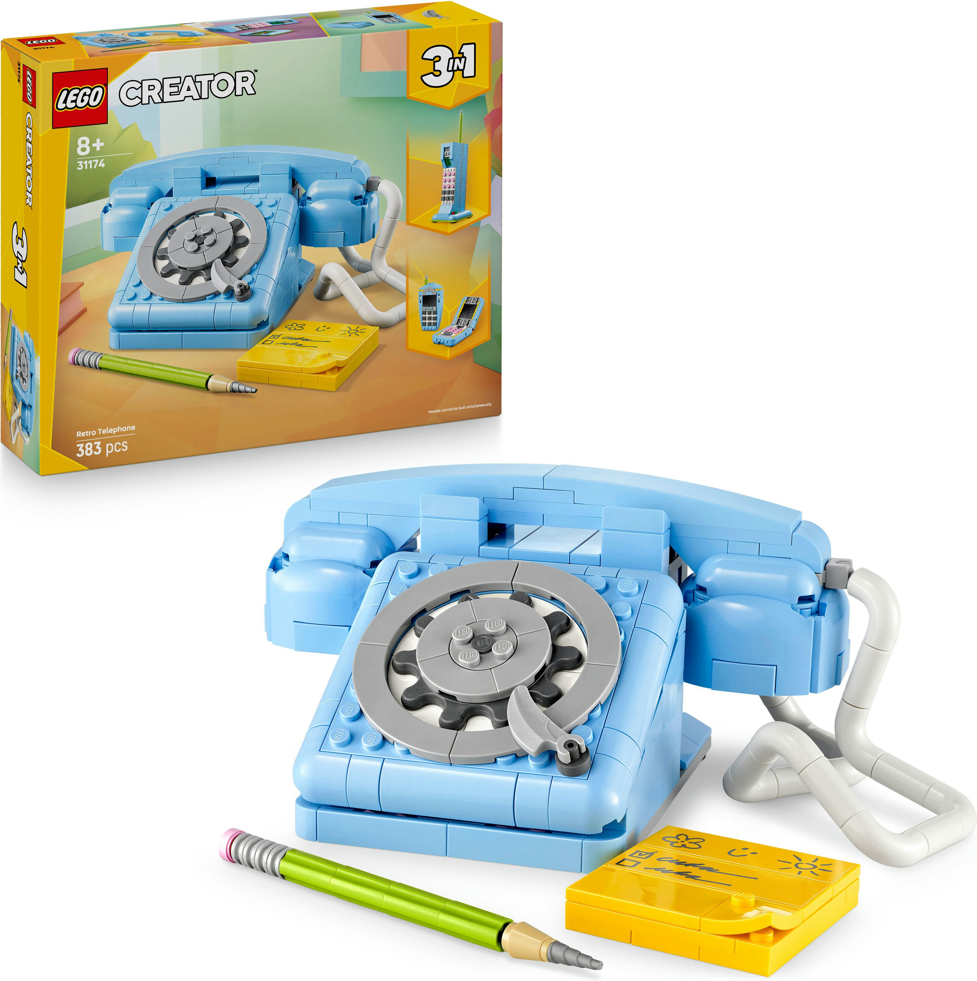 LEGO Creator 3-in-1 Retro-Telefon Spielzeug mit Wählscheibe – verwandelbar in ein 1980er-Modell oder zwei Mobiltelefone aus den 2000ern – kreatives Geschenk für Kinder ab 8 Jahren – 31174