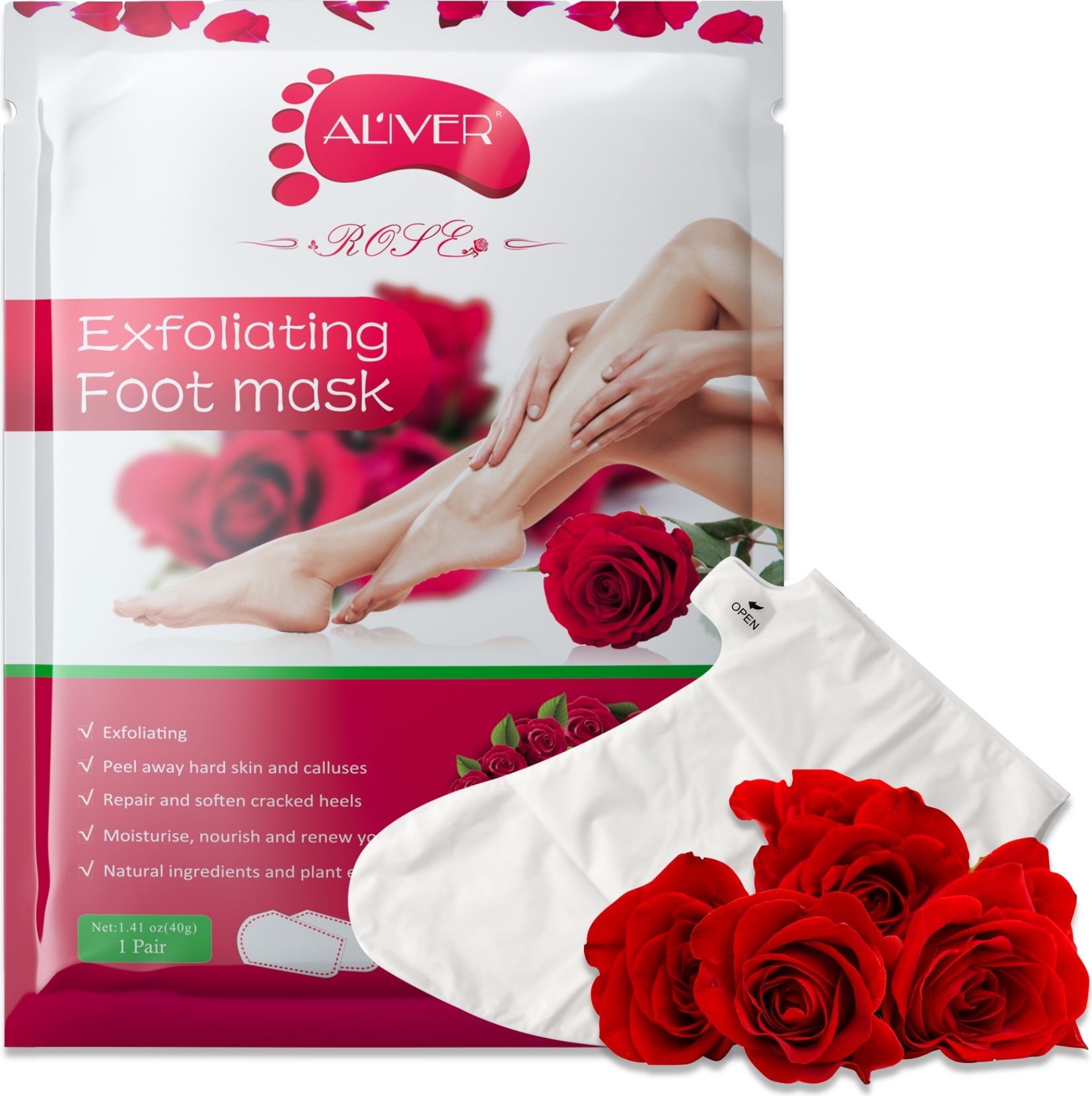 ALIVER Fußmaske Fusspeeling Fußpflege Anti Hornhaut Socken Hornhautentferner, Rose 1 Paar NEW-2463