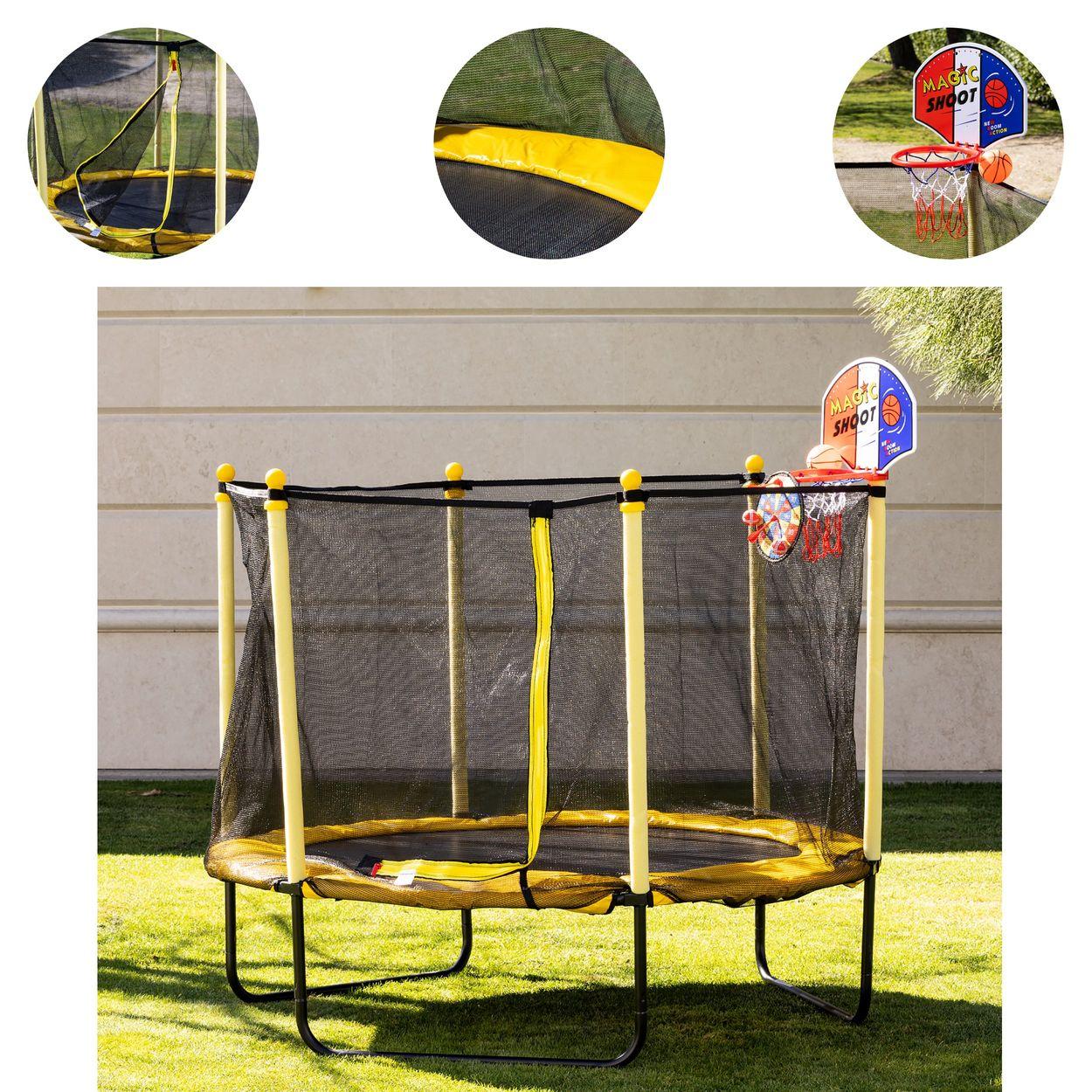 Chipolino detská trampolína Sporty 140cm basketbalový rebrík pružinový kryt žltá