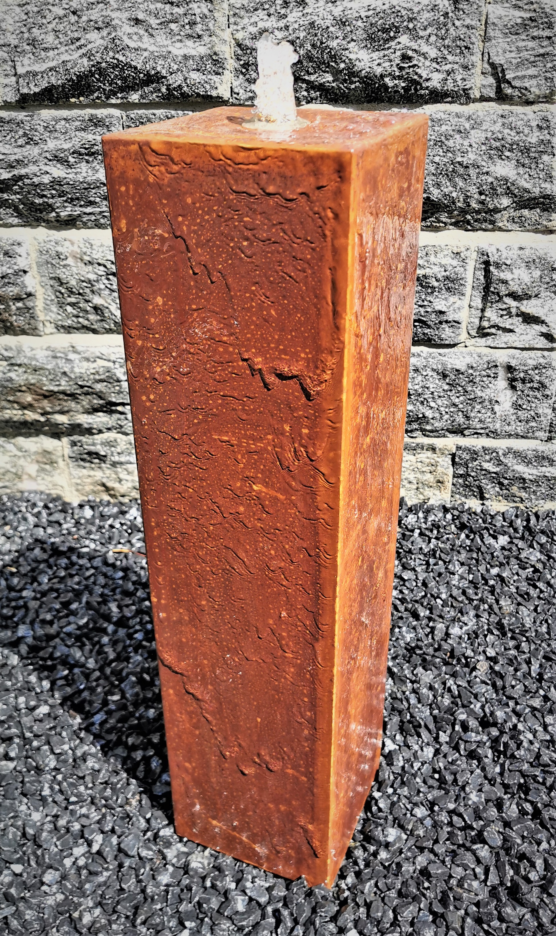 Jebao Säulenbrunnen 80 / 20 cm eckig Cortenstahl Roststahl incl. LED ohne Becken Gartenbrunnen SB 100271