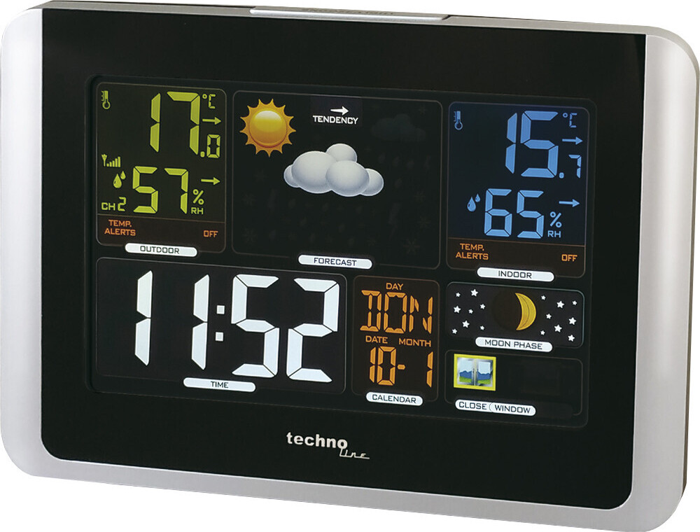 Technoline WS 6442, Schwarz, Silber, Innen-Luftdruck, Außen-Barometer, Thermometer, Thermometer, °C, LCD