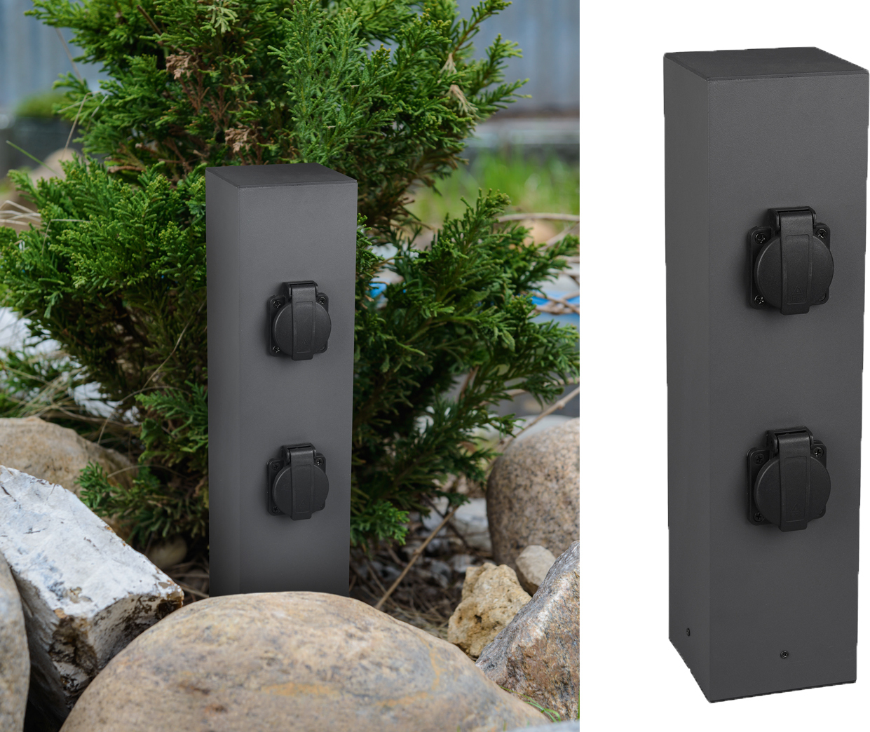 TRIO 4 Fach Garten und Teich Steckdosen Pollerform 40 x 10 cm 9964-42