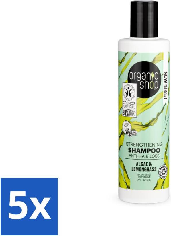 Organic Shop - Algen & Zitronengras Kräftigendes Shampoo - Kräftigend und Aufbauend - 280 ml - Vorteilspack - 5 Stücke 872145