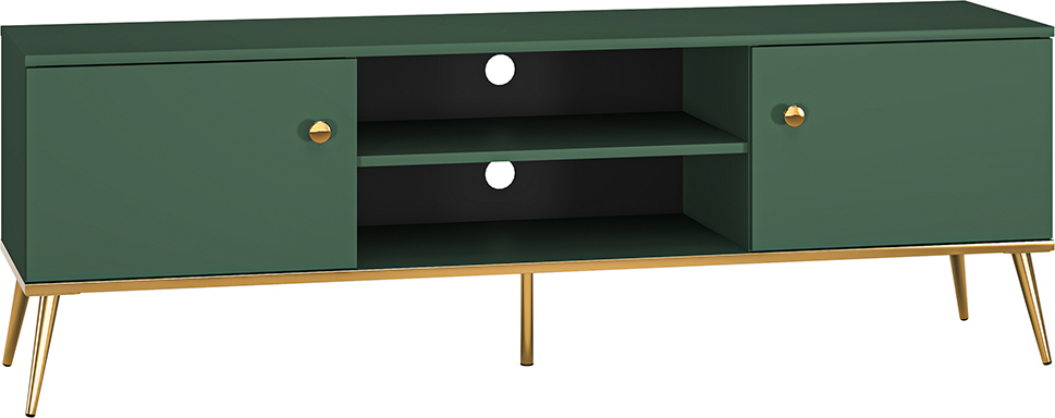 Lomadox TV Lowboard in grün mit goldfarbenen Griffen und Füßen FASANO-131, B/H/T ca. 160/54/40 cm FORE05-001
