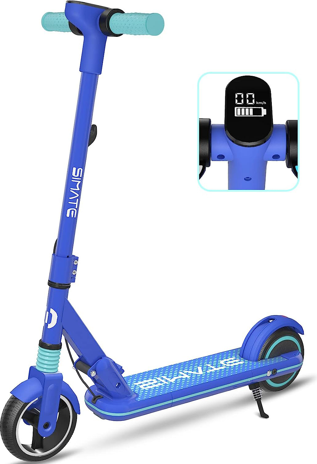 Kinderroller mit LED-Anzeige, Faltbarer e-scooter 14km/h Cityroller Für Kinder Elektroroller ab 8 Jahren Elektro Scooter Blau