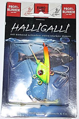 Profi Blinker Halligalli 80 gr. mit zwei Drillingen Firehead Vertikalköder