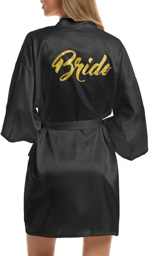 OEM Satijnen Bruidskamerjas Kimono Badjas für Braut & Brautjungfrauen V-Hals Damenjacke mit Riemen (M, Schwarz) 2026