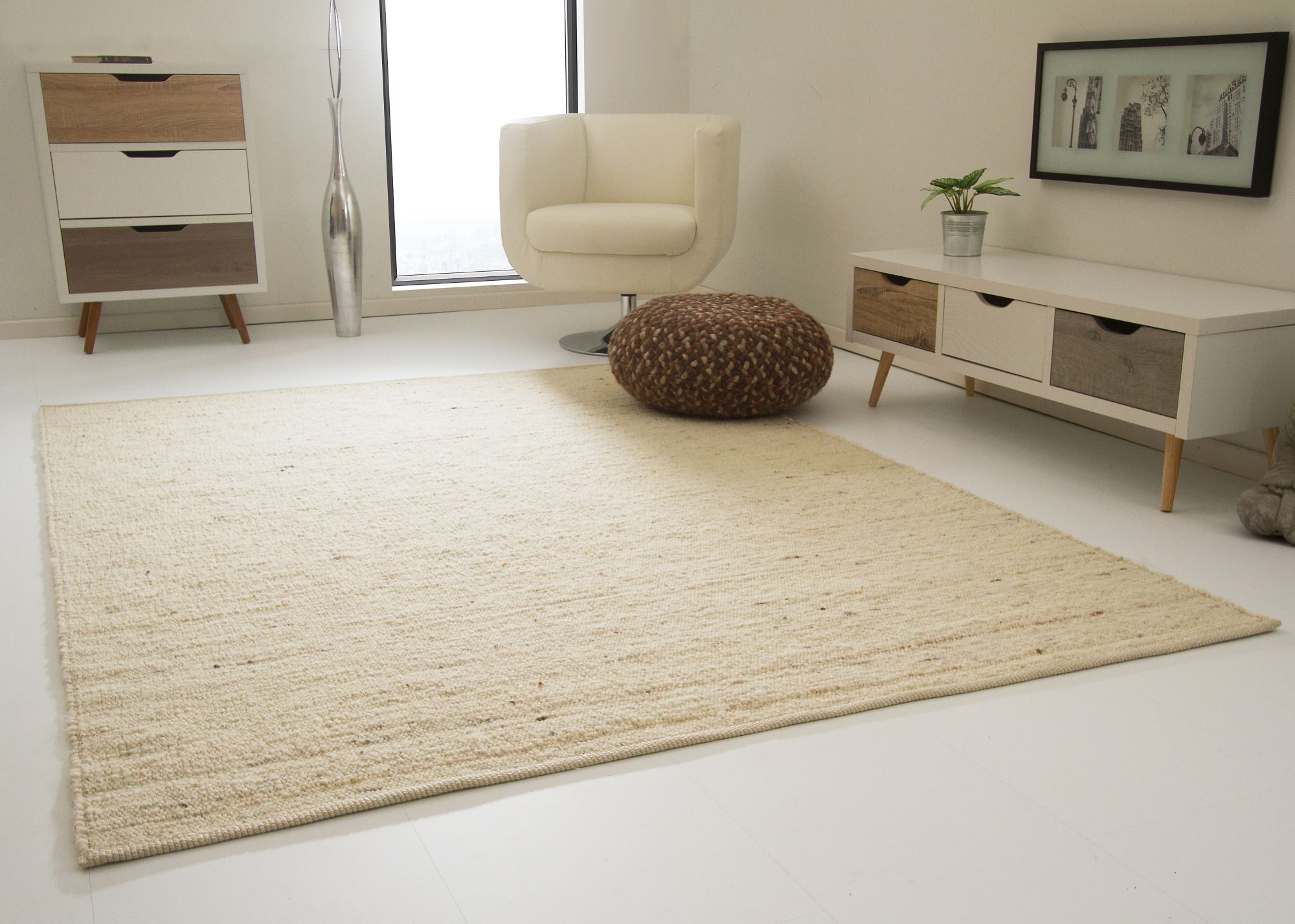 Esszimmer Schlafzimmer und die Küche geeignet Taracarpet Moderner Handweb Teppich Alpina handgewebt aus Schurwolle für Wohnzimmer 250 x 290 cm, 30 Grau meliert