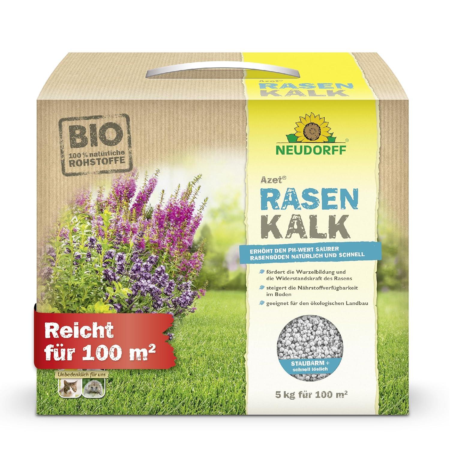 W. Neudorff GmbH Neudorff Azet RasenKalk – Rasenkalk erhöht den pH-Wert saurer Rasenböden 5 kg für 100 m²