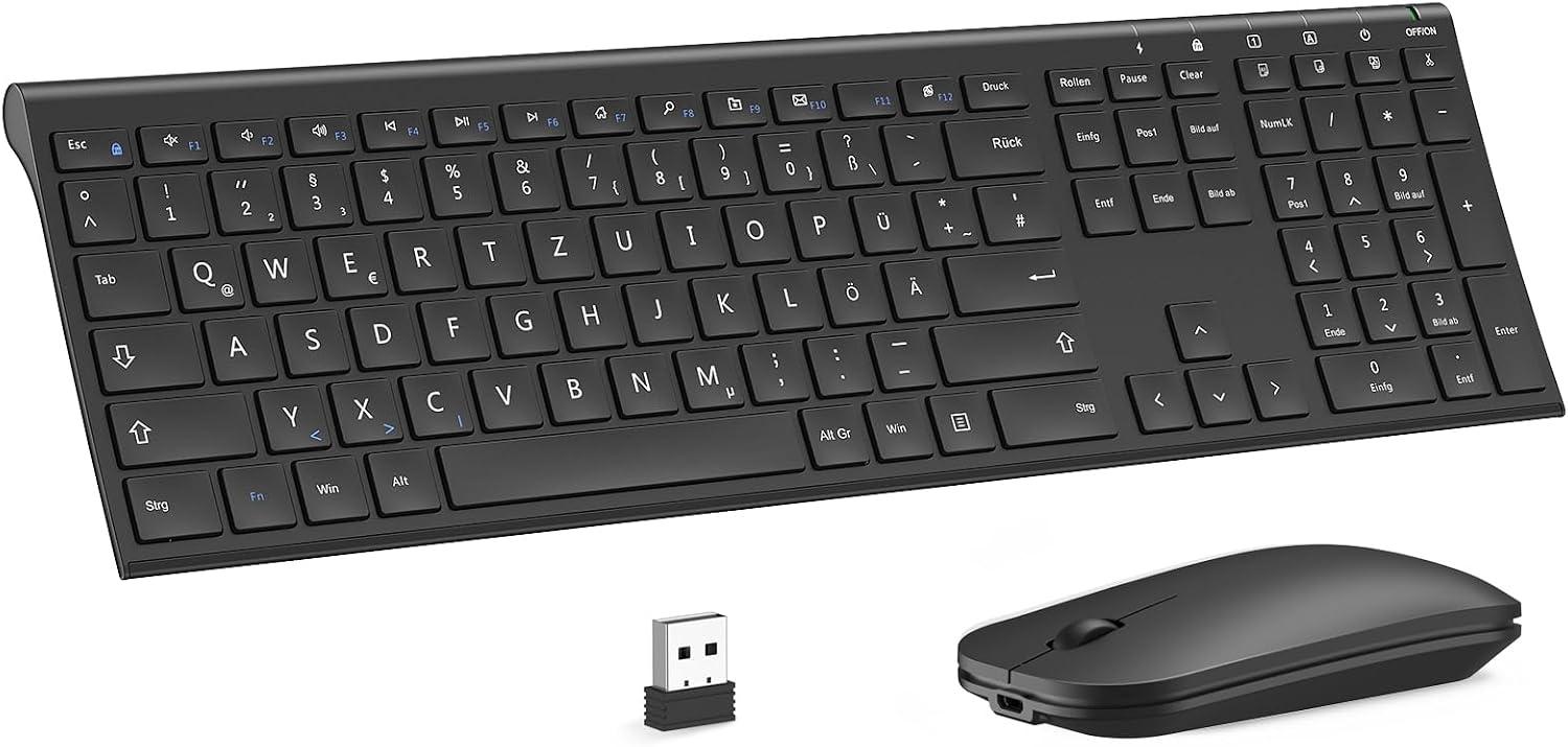 Seenda Kabelloses Tastatur Maus Set, QWERTZ, 2.4G Funktastatur,Schwarz