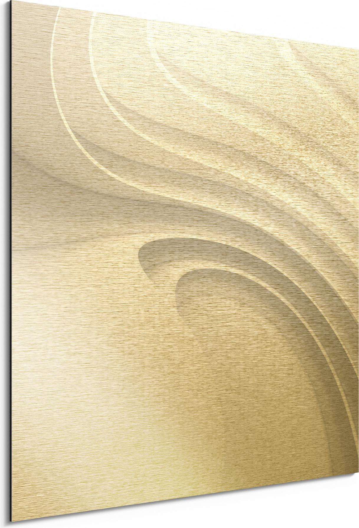 DEQORI Alu-Dibond Bild Gold 30x30 cm 'Fließende Lamellenlinien' Wandbild Metall dünn AD-30-30-G-1661-UV