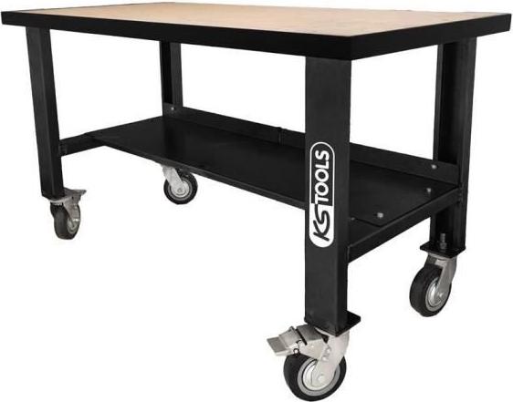 Werkbank Holzplatte - KS TOOLS 865.0155F - L.1,50 m - Mobile Werkbank mit Rädern