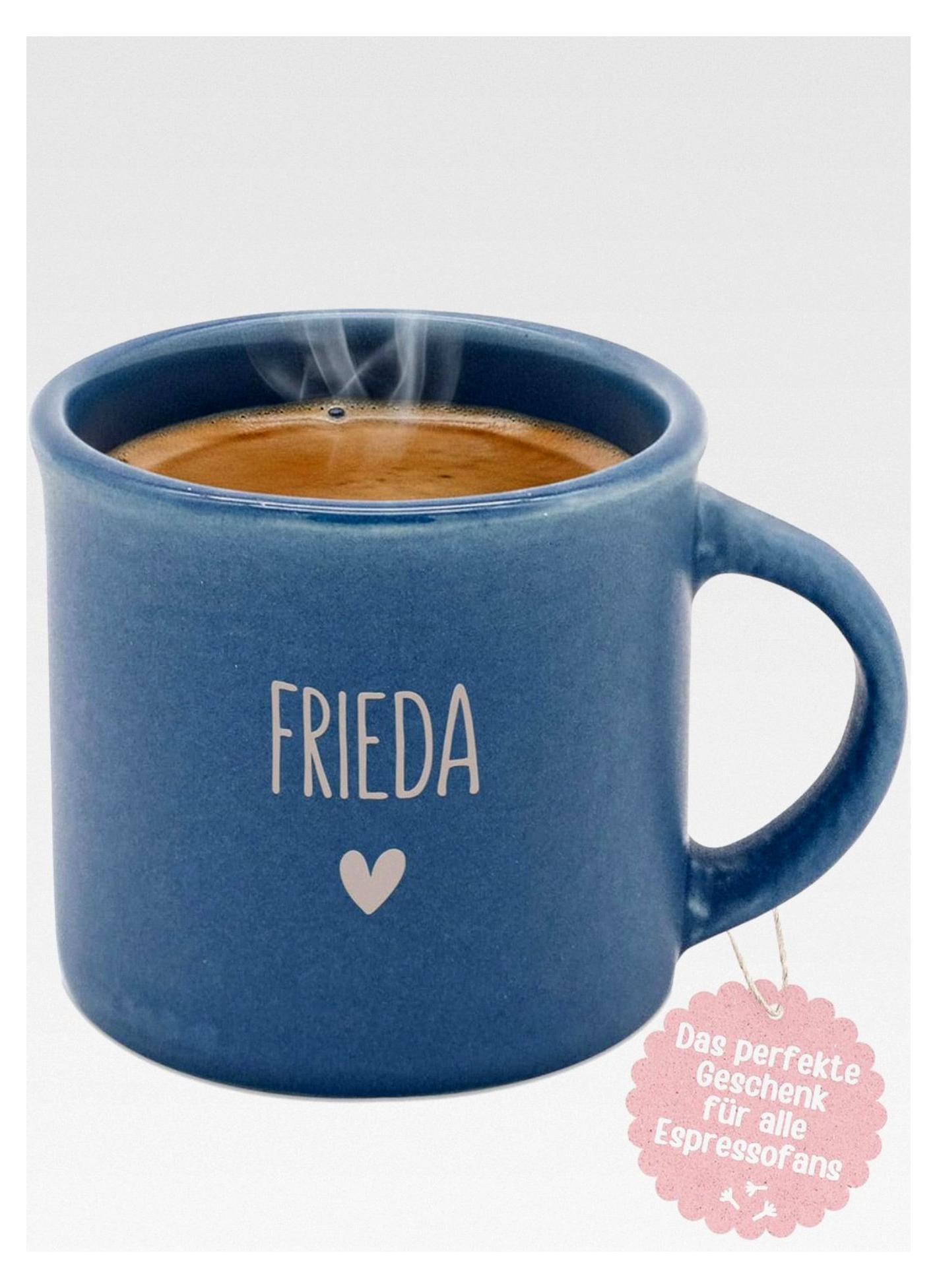 Markenlos Personalisierte Espressotasse mit Namen, Geschenk für Eltern und Großeltern, Geburtstag mit Wunschnamen, blau