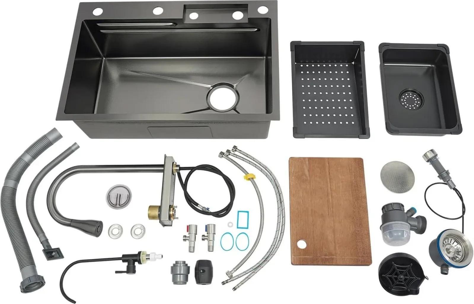 OEM Küchenspüle, Doppelbecken, einstellbare Wasserabgabe, schwarz 2393