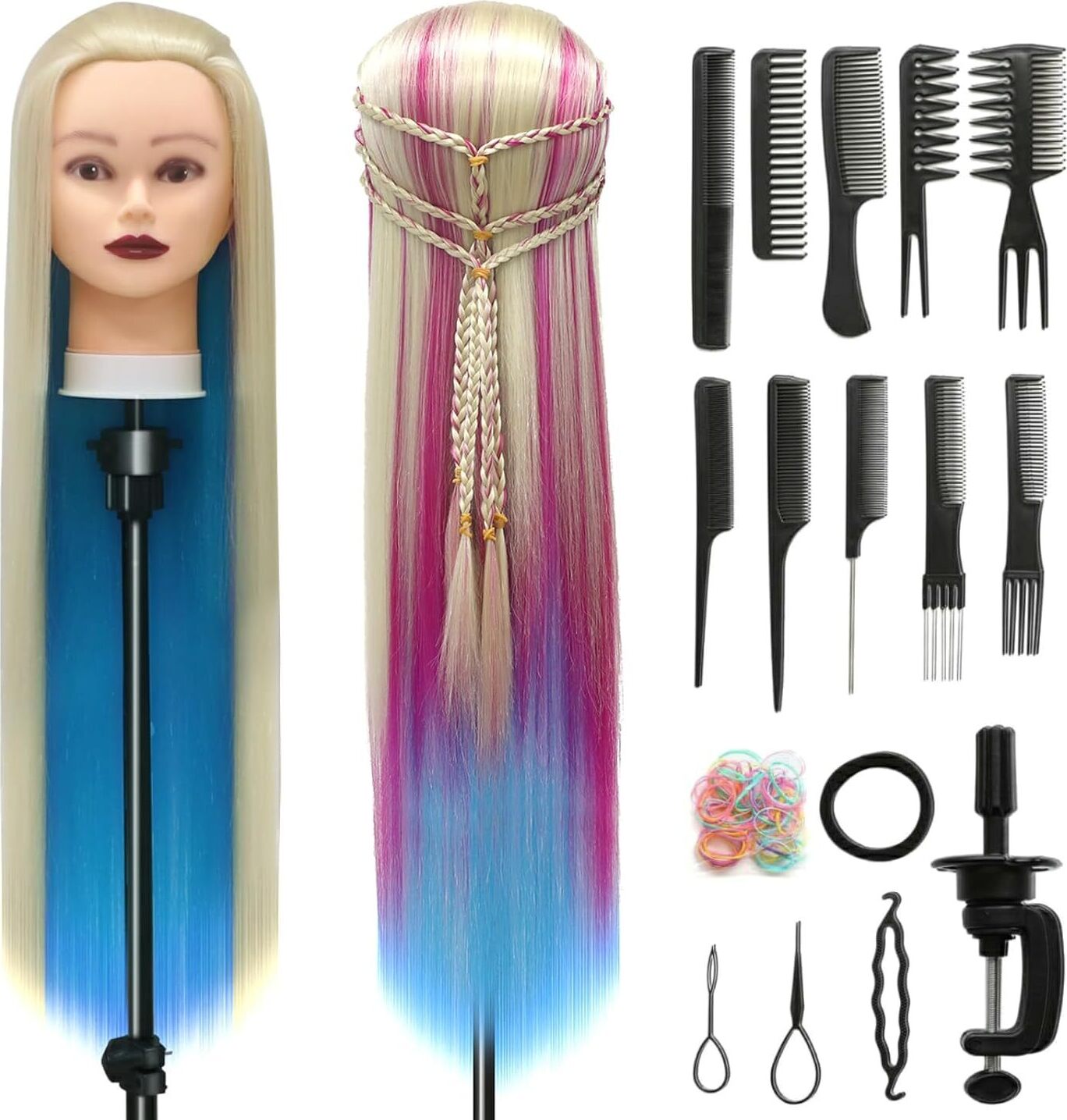 Xtrend Übungskopf Mit Echthaar – 50,8 Cm, Inkl. Klemmständer, Für Friseure & Flechtkurse
