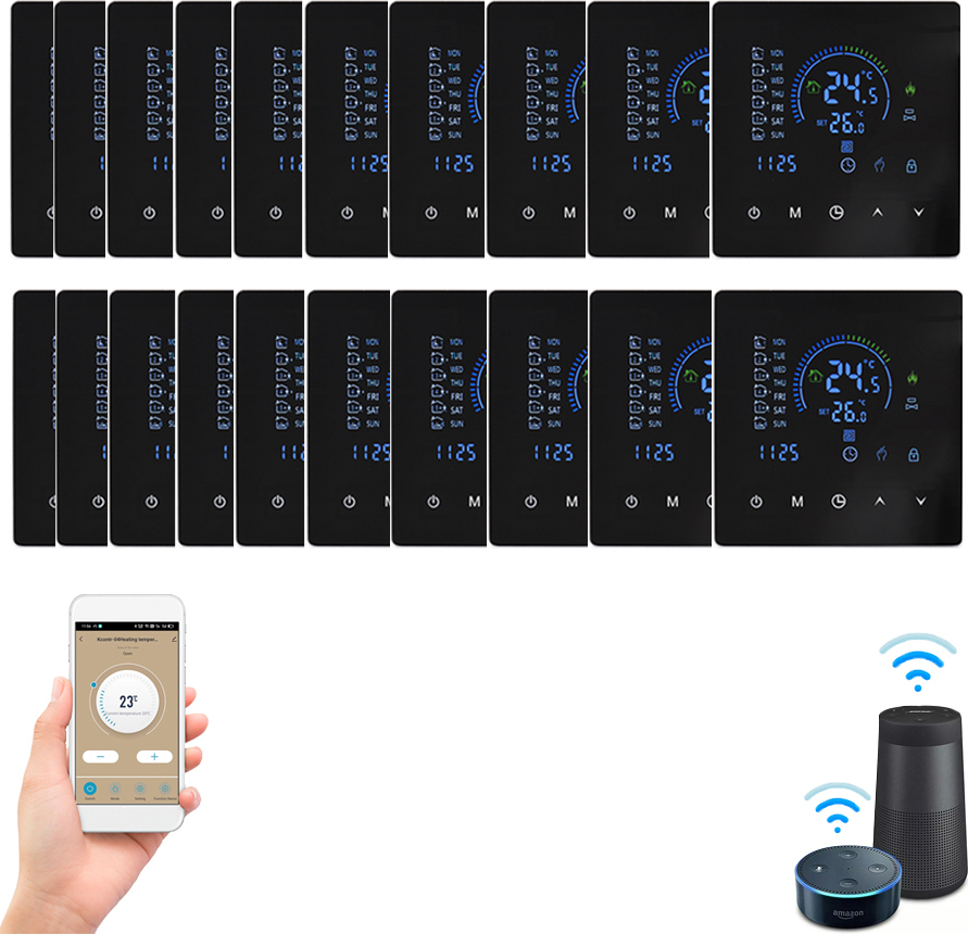 20X WiFi Smart Thermostat 3A izbový termostat Vodné ohrievače Podlahové kúrenie, dotykový displej, ovládanie cez APP, kompatibilný s Google Home/Alexa