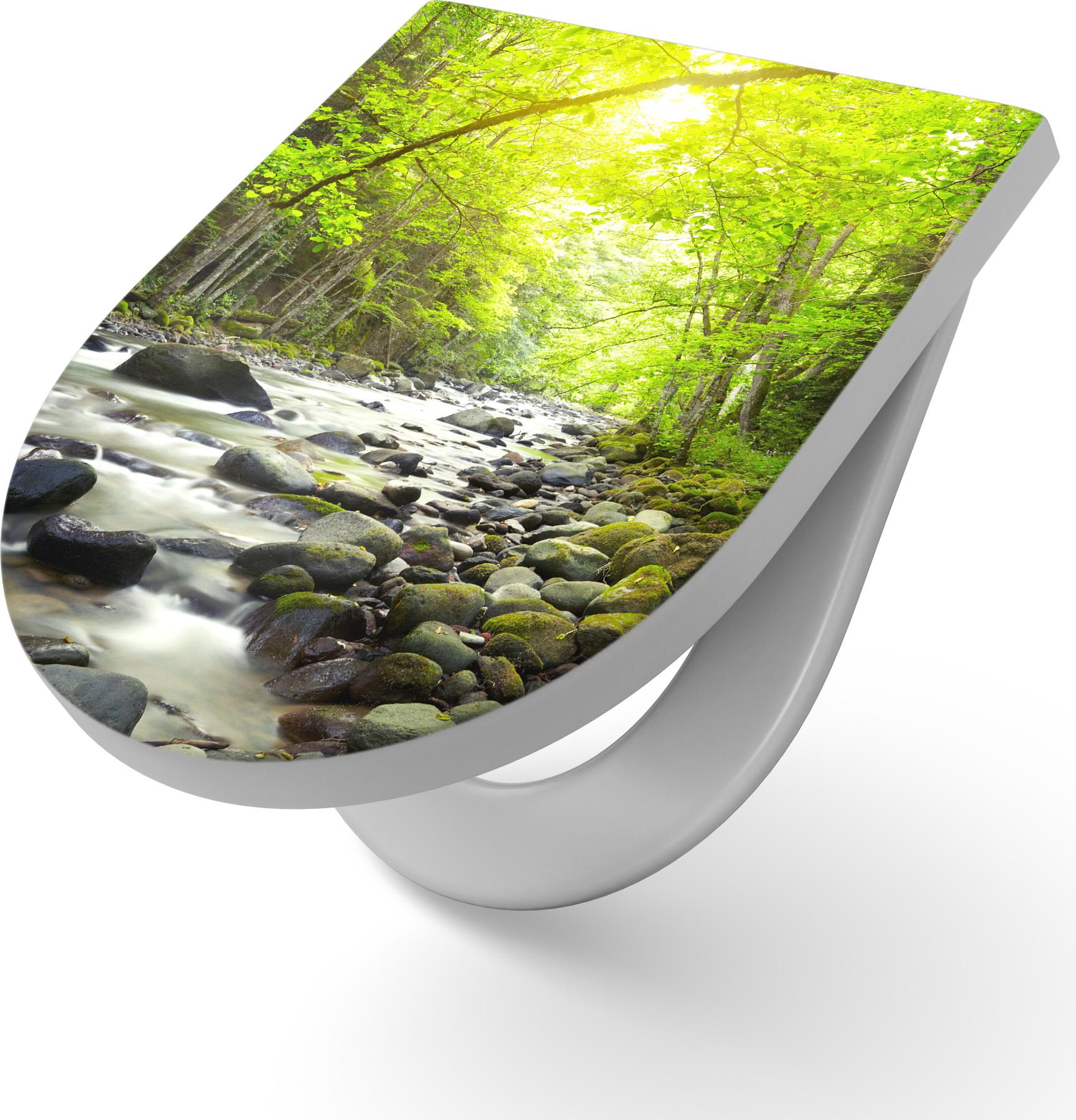 DEQORI WC-Sitz Duroplast 36,4x45,4 cm 'Steiniges Flussbett' Toilettensitz WC-Brille TS-36-45-SC-W-1306-UV