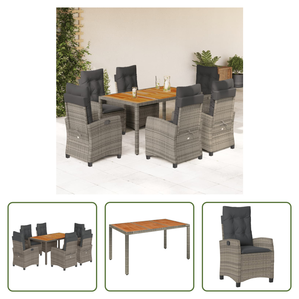 The Living Store 7-dielny záhradný jedálenský set s vankúšmi sivý polyratan
