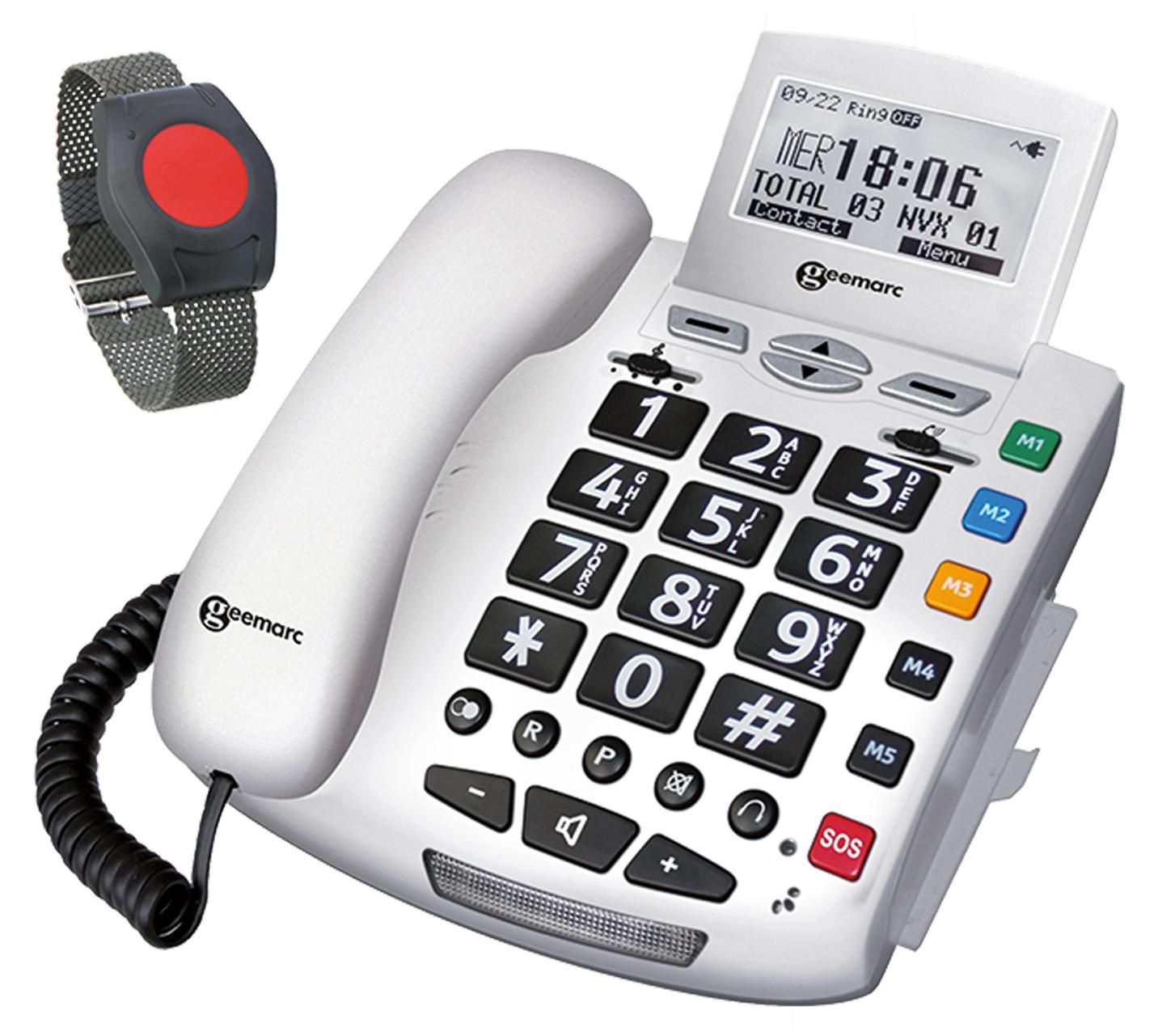 ELDAT Fon Alarm APF03: Hausnotruf, Telefon mit Notrufarmband; schnurgebundenes Festnetztelefon mit Notrufknopf und Notruf Armband