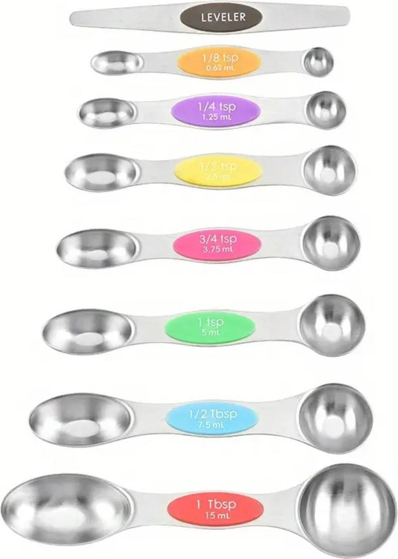 Mmgoqqt Magnetic Measuring Spoons Set of 8 Stainless Steel Reversible Stackable Measuring Spoons Nested Teaspoon Spoons for Measuring Dry and Liquid Ingredients Kau-LA-2617-174