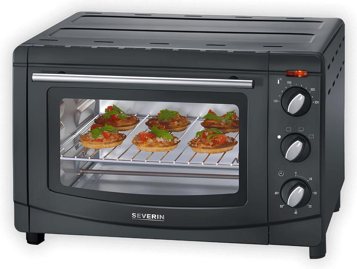 Severin Back- und Toastofen, Mini Backofen mit Grillrost, Backblech und Krümelblech, vielseitiger Ofen mit 20 L Kapazität, 1.500 W, schwarz, TO 2067 Backofen Mini Backofen Klein Mini Backofen Backofen Toastofen 10002067000