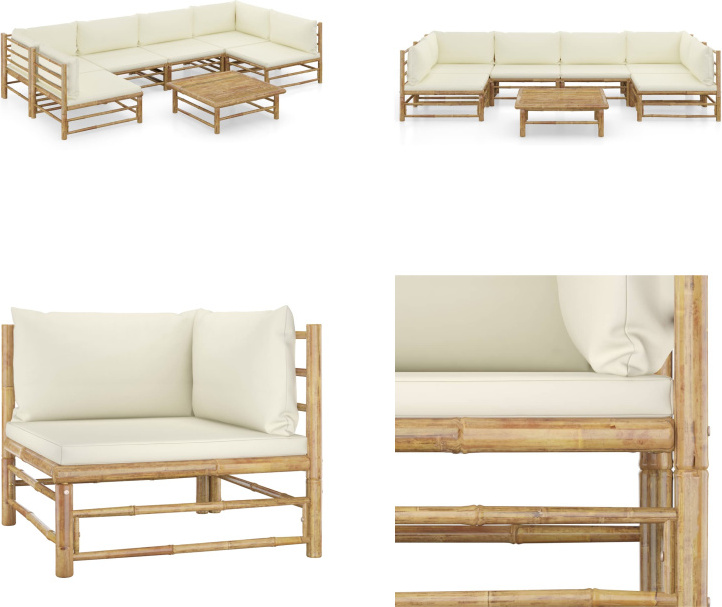 vidaXL 7-dielna záhradná súprava s krémovo bielymi vankúšmi bambus - Záhradná súprava - Záhradné súpravy - Záhradný nábytok - Súprava záhradného nábytku