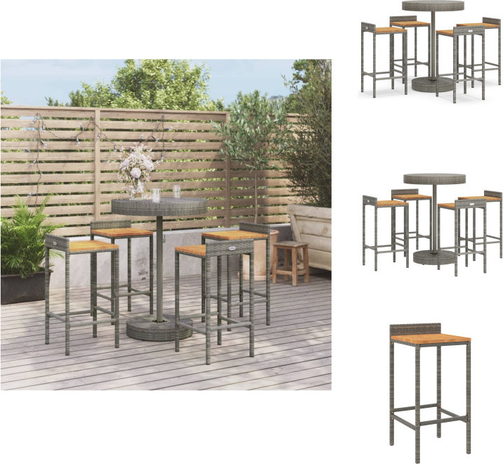vidaXL 5-dielny záhradný barový set sivý polyratan a masívne drevo akácie - Záhradné nábytkové sety