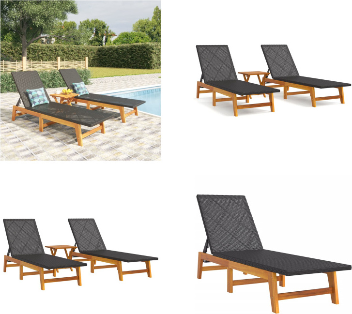 vidaXL 3 tlg. Garten Lounge Set Poly Rattan & Massivholz Akazie - Garten-Lounge-Set - Garten Lounge Set - Loungemöbel Set - Gartenmöbel Set