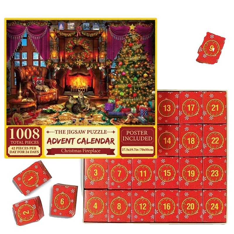 Vianočný adventný kalendár, 1008 dielikov, pútavá rodinná aktivita, Puzzle -A, ako je znázornené