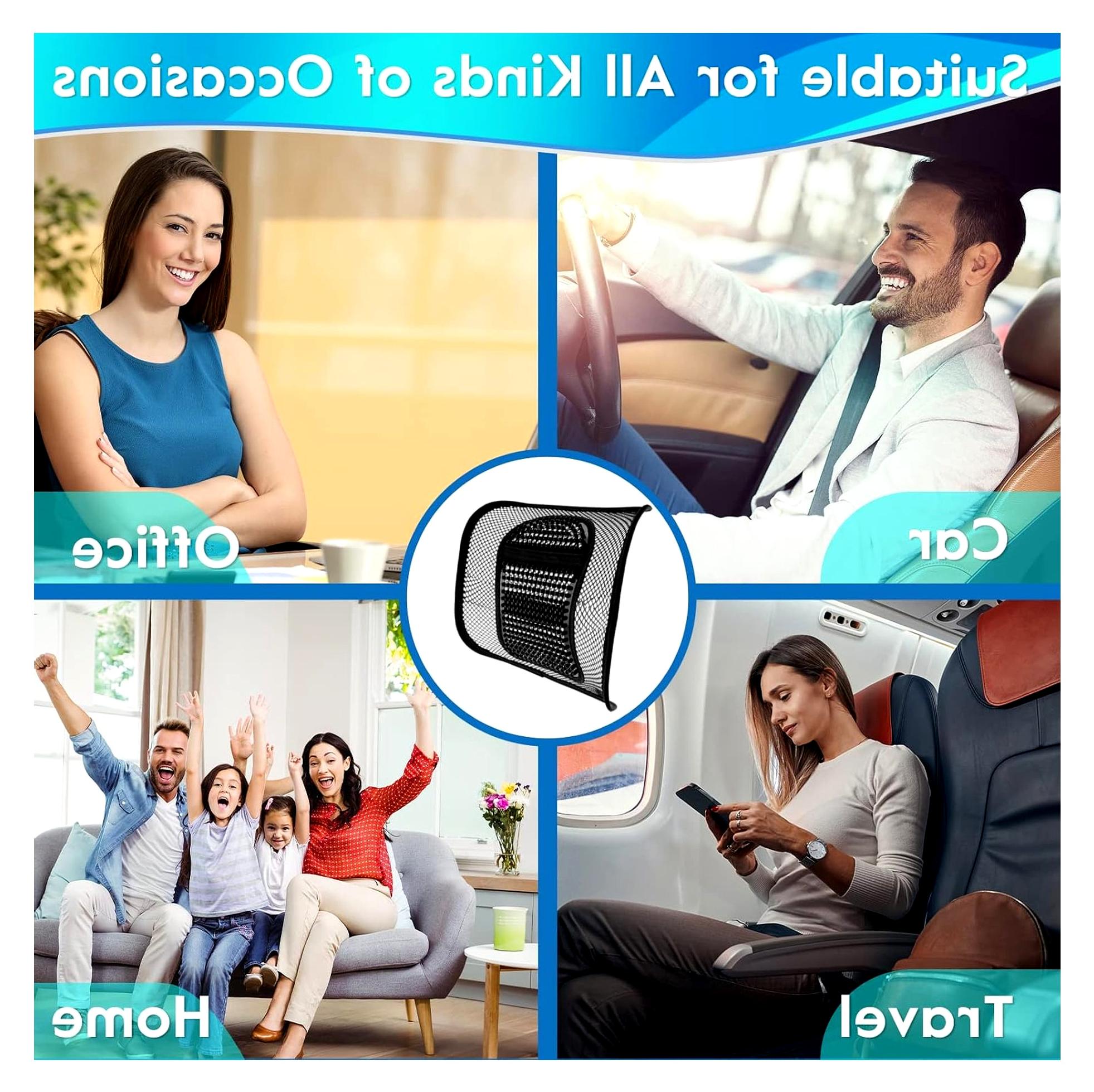 Markenlos Lordosenstütze Mesh, Ergonomische Massage-Lordosenstütze, Lendenkissen für Auto, Bürostuhl und Zuhause (2 Stück)