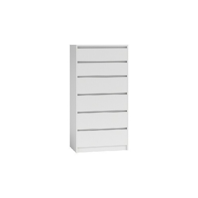 Top e shop „Caron” Hohe Kommode mit sechs Schubladen für Schlafzimmer und Wohnzimmer in Weiß – 70 x 43 x 139 cm