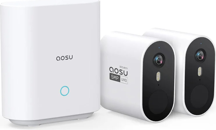 AOSU 5MP bezdrôtový solárny kamerový systém, plnofarebné nočné videnie, radarová detekcia pohybu, slonová kosť, zástrčka Eu