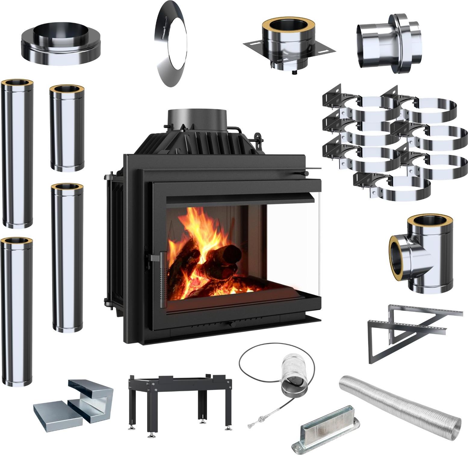 Kamineinsatz KRATKI Simple Right 8 kW mit Einlass-Set für externen Schornstein SIMPLE/M/S/P/BS/BA1/KOMIN/ZEWN