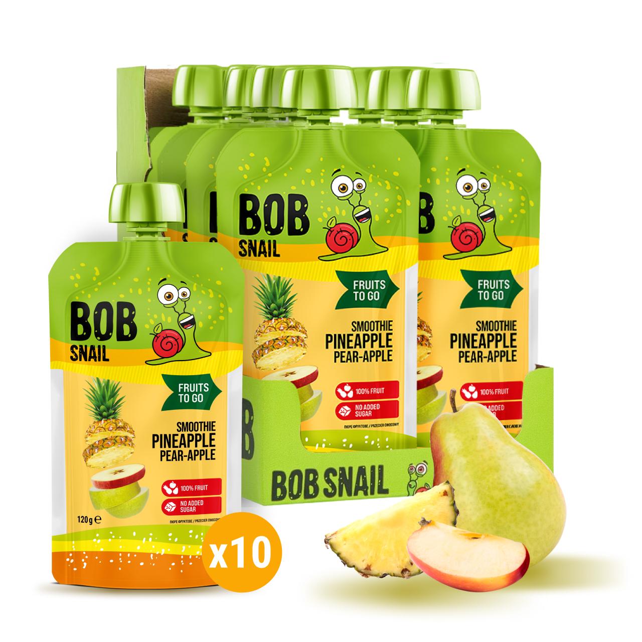 Eco-Snack Bob Snail Quetschie Frucht Smoothie Ananas Birne Apfel 10x120g