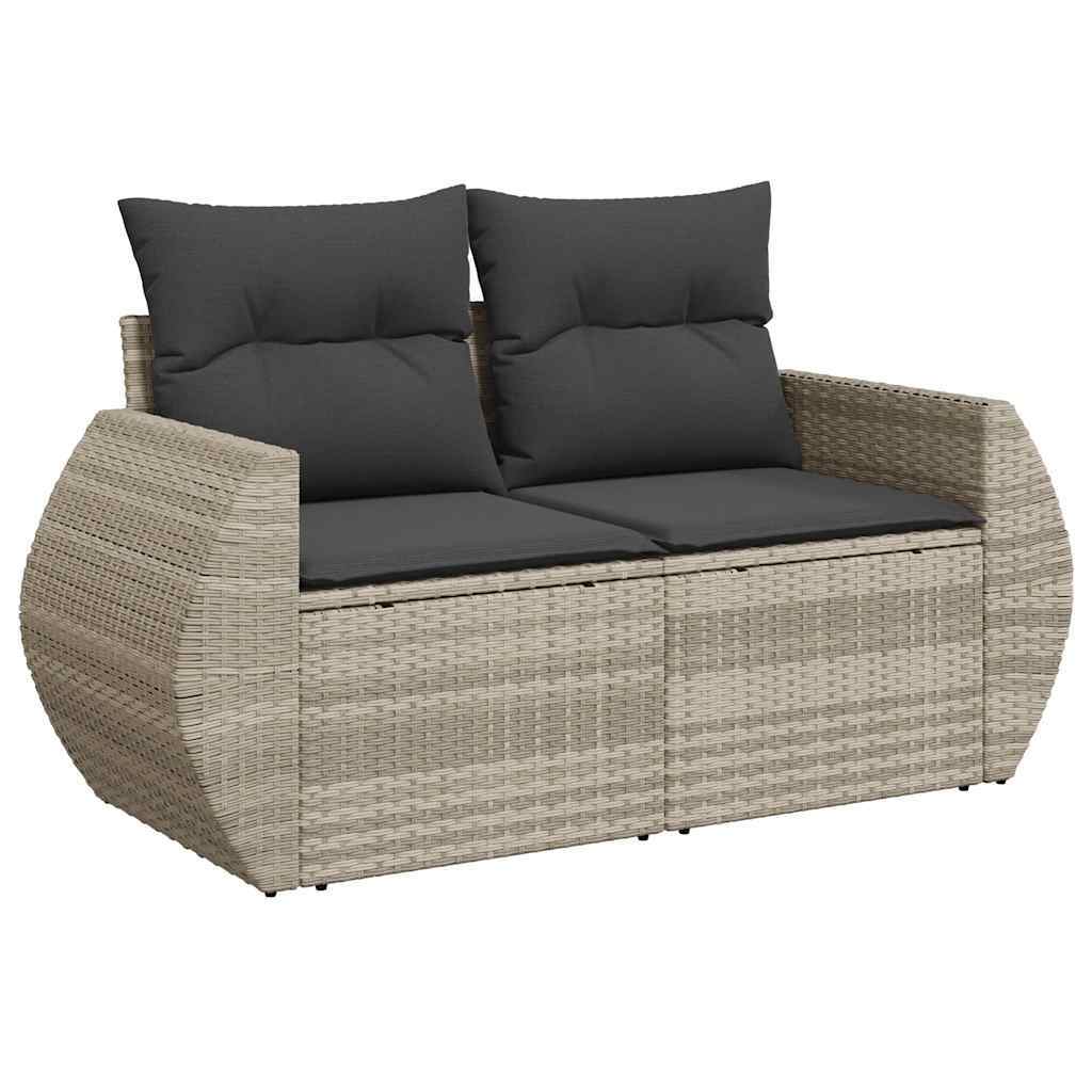 vidaXL Gartensofa mit Kissen 2-Sitzer Hellgrau Poly Rattan Image