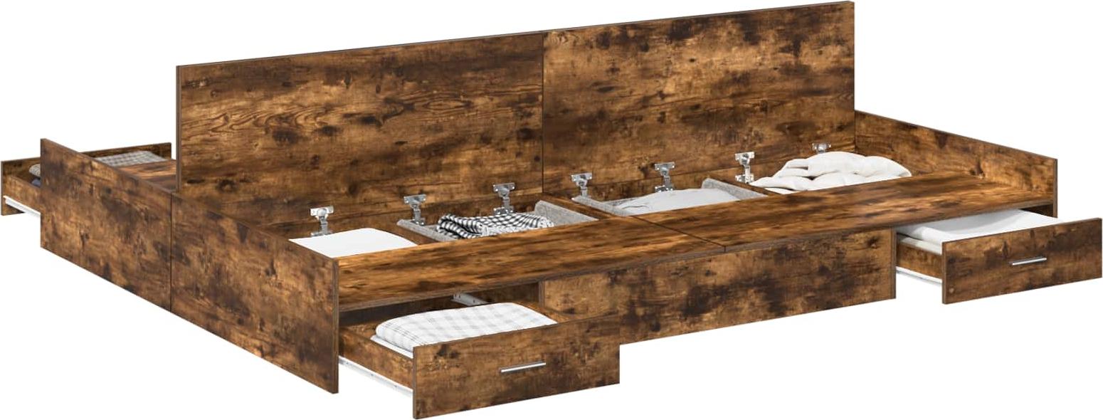 vidaXL Aufbewahrungsbettgestell Geräucherte Eiche 135 x 190 cm 3335321