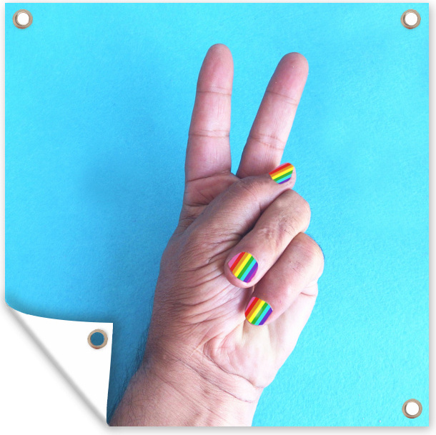 MuchoWow® 50x50 cm Outdoor-Poster Gartendeko Sichtschutz Garten Poster für den Garten Friedenszeichen mit Regenbogennägeln 133|38363328