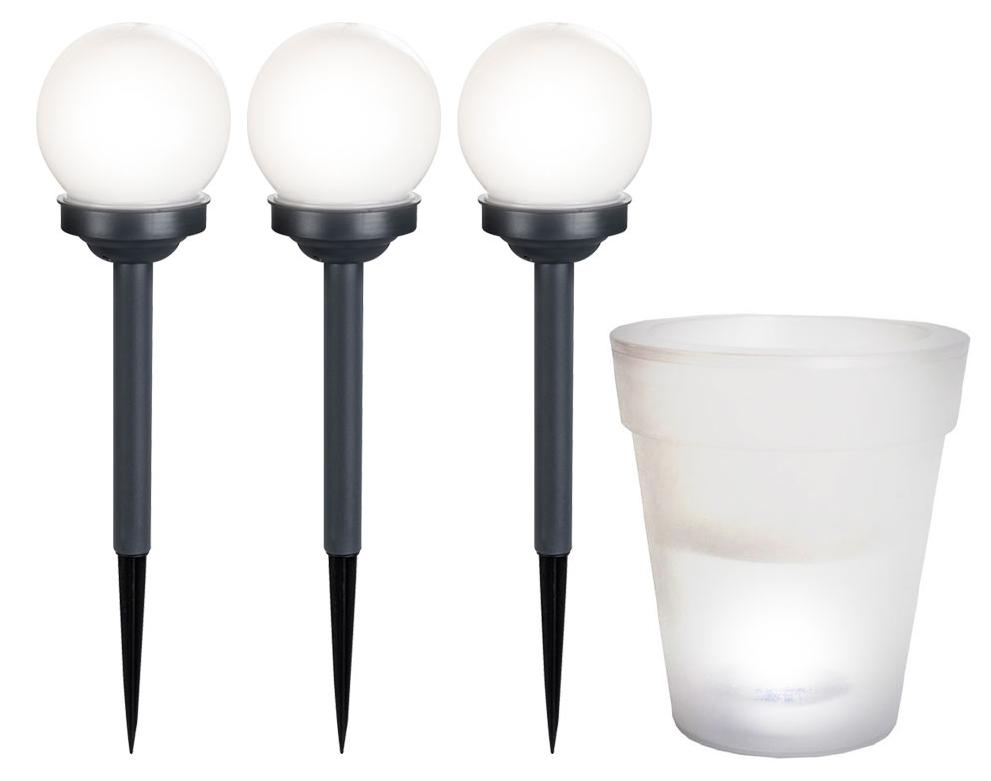 Globo 4er Set LED Solarleuchten, 1x Blumentopf, 3x Kugellampen 127305