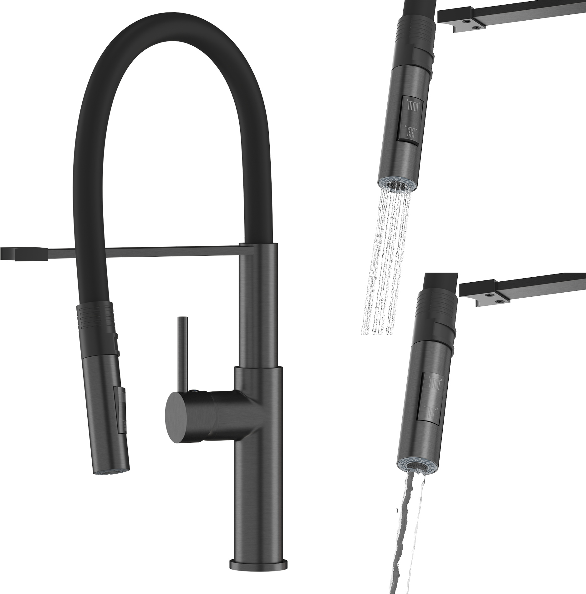 Küchenarmatur Flexibler Auslauf Schwarz Metallic Gun Grey Küche Soria